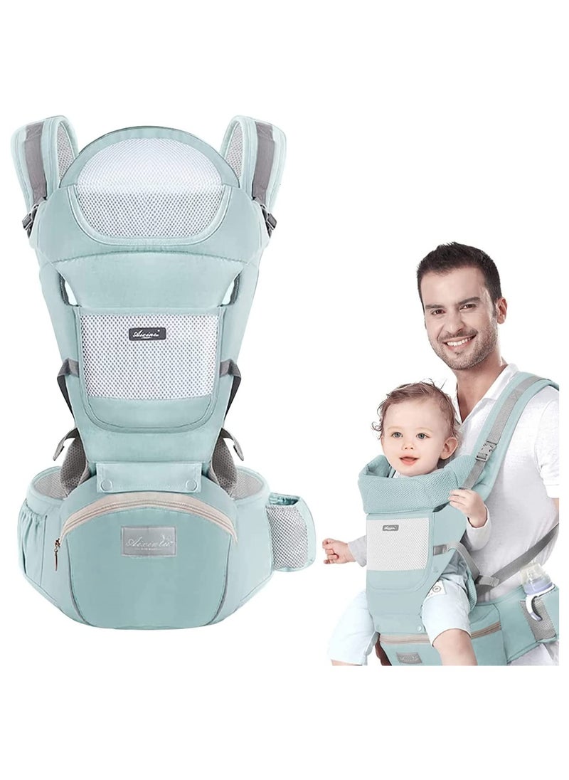 Gonice Baby Carrier with Hip Seat, Baby Waist Stool Baby Carrier with Storage Box Baby Holder Breathable Comfortable Front Back Sling Separable for Newborn Infant Toddler 3-36 Months Women Four Seasons Green  - Image 2