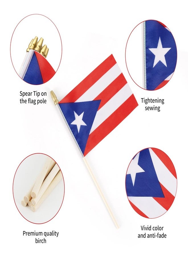 Lebei Puerto Rico Flag Mini Small Puerto Rican Handheld Stick Flags 4x6 Inch 12 Pack - Image 3