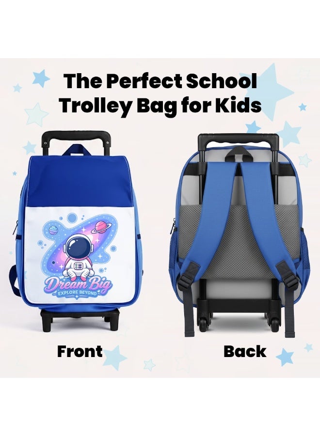 PRINTSHOP4ME Boys Space Rocket Astronaut Trolley School Bag | Rolling Backpack with Wheels | Adjustable Handle | Travel Carry Backpack - Image 3