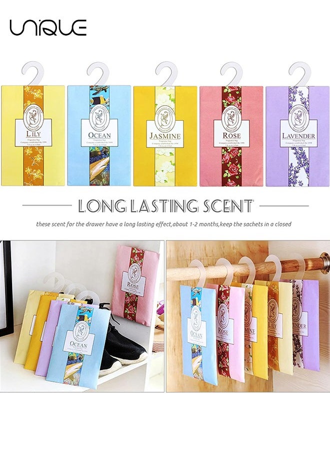 5-Piece Fragrance Sachet Bags,Flower Scented Sachets Bags for Drawer and Closet, Fresh Scents Freshener with Hanger