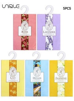 Unique 5-Piece Fragrance Sachet Bags,Flower Scented Sachets Bags for Drawer and Closet, Fresh Scents Freshener with Hanger  - Image 1