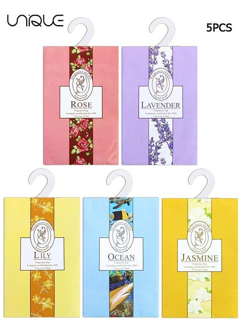 5-Piece Fragrance Sachet Bags,Flower Scented Sachets Bags for Drawer and Closet, Fresh Scents Freshener with Hanger