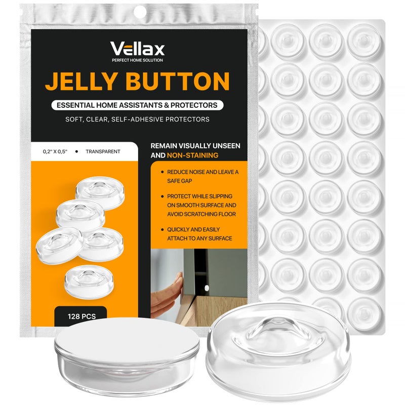 Vellax 128 Self Adhesive Cabinet Door Bumpers â€“ Sticky Clear Silicone Rubber Pads for Furniture Drawers, Kitchen Cabinets, Decor, Wall Protection â€“ Vellax - Image 1