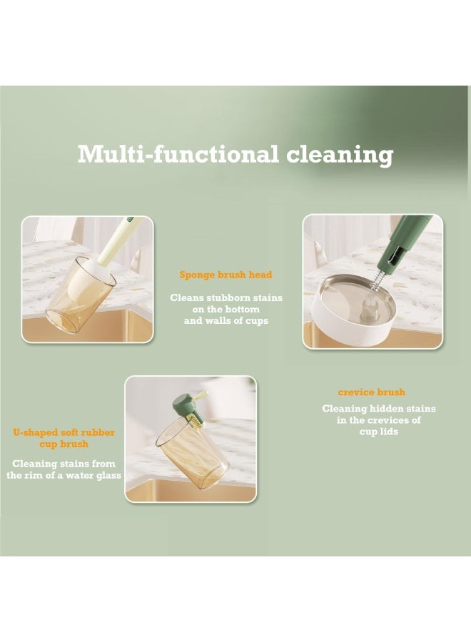 فرشاة تنظيف زجاجات متعددة الاستخدامات 3 في 1، رؤوس بديلة، وفرش متعددة الاستخدامات، وأدوات تنظيف الأكواب والحشو، وفرشاة تنظيف زجاجات المياه (أخضر)