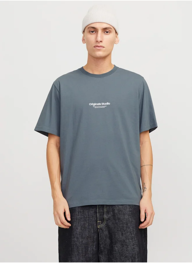 جاك اند جونز Slogan Print Round Neck T-Shirt