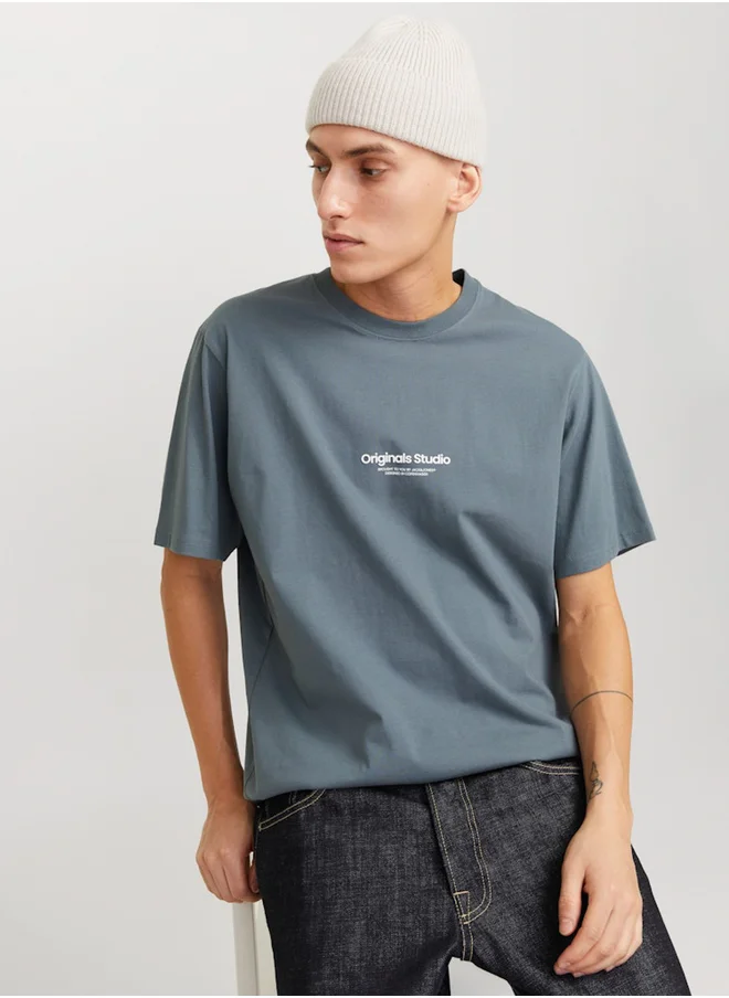 جاك اند جونز Slogan Print Round Neck T-Shirt