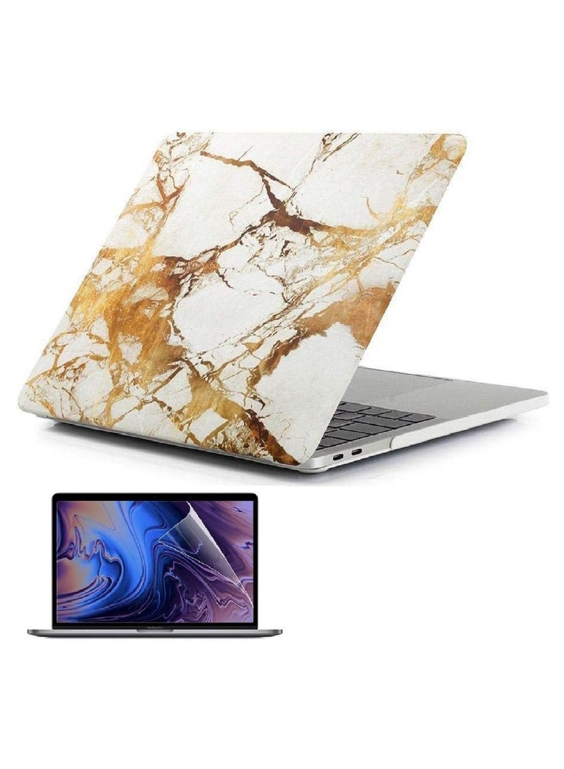 Hard Shell Case and Screen Protector Compatible with MacBook Pro 16-Inch Model: A2141 (MVVJ2xx/A, MVVK2xx/A, MVVL2xx/A, MVVM2xx/A) Retina Display with Touch Bar Touch ID, Gold Marble - Image 1