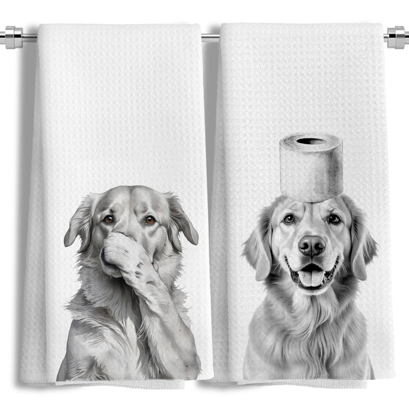 LUKIPOM Funny Golden Retriever Bathroom Hand Towels Set of 2, Golden Retriever Gifts for Women,Dog Bathroom Decor,16x24 Inch - Image 1