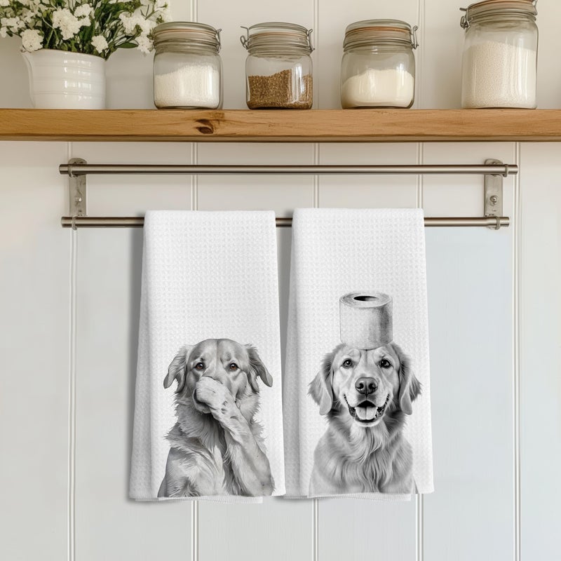 LUKIPOM Funny Golden Retriever Bathroom Hand Towels Set of 2, Golden Retriever Gifts for Women,Dog Bathroom Decor,16x24 Inch - Image 3