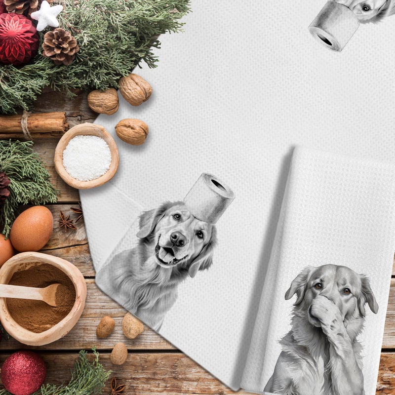 LUKIPOM Funny Golden Retriever Bathroom Hand Towels Set of 2, Golden Retriever Gifts for Women,Dog Bathroom Decor,16x24 Inch - Image 4