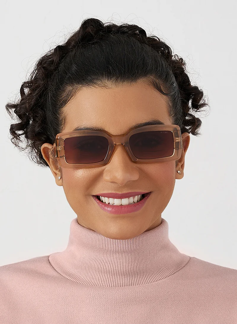 بلاك أوت نظارات شمسية نسائية Zen مستطيلة بحماية UV400 (بيج، بني)