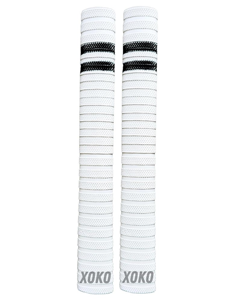xoko Cricket Bat Handle Grips, White with Black Stripes, Enhanced Performance, Shock Absorbing (White Pack of 2) - Image 1