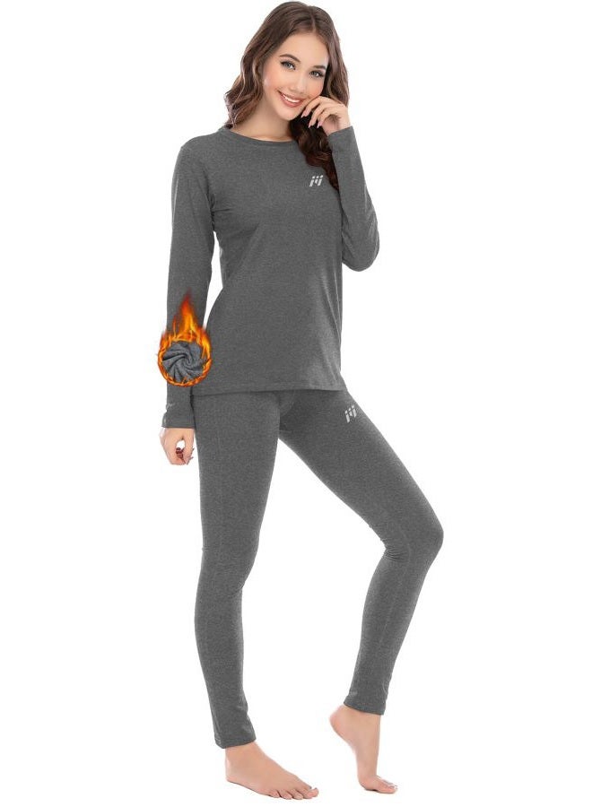 MEETWEE Thermal Underwear for Women, Winter Warm Base Layer Top & Bottom Set Long Johns with Fleece Lined Cold Weather Skiing (Grey-A, X-Large) - Image 1