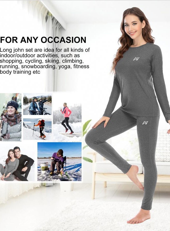MEETWEE Thermal Underwear for Women, Winter Warm Base Layer Top & Bottom Set Long Johns with Fleece Lined Cold Weather Skiing (Grey-A, X-Large) - Image 3
