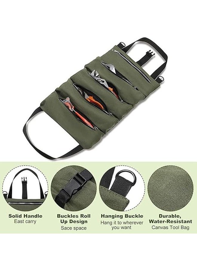 Generic - Roll-up kit, canvas wrench roll bag, tool bag roll bag, 5 zippered kits, multi-tool bag organization, multi-tool kit (green) - Image 1