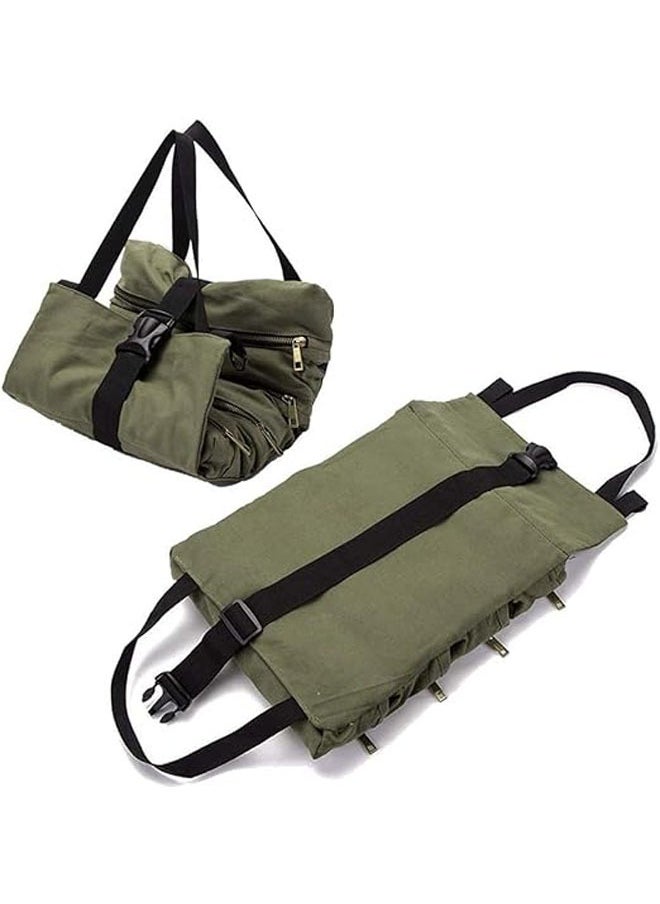 Generic - Roll-up kit, canvas wrench roll bag, tool bag roll bag, 5 zippered kits, multi-tool bag organization, multi-tool kit (green) - Image 1