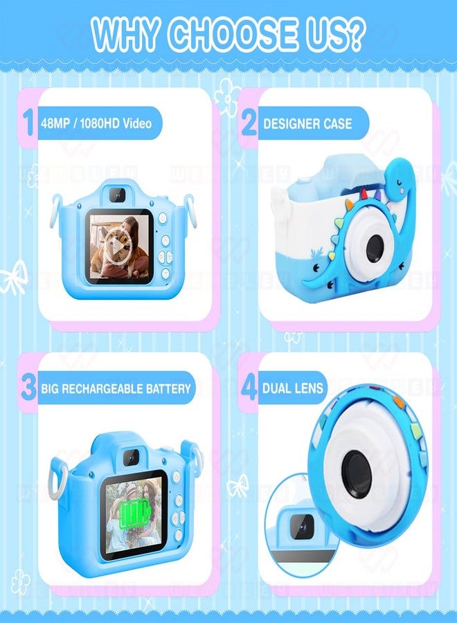 Wembley Kids Digital Camera Compact Dino Design Selfie Camera Video Recorder Photo Capture Games 4GB SD Card 2.0 Inch Screen for Girls Boys 4+ 5 6 7 8 - Blue - Image 5