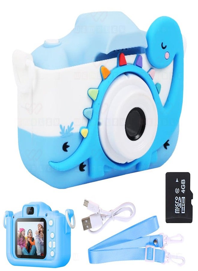 Wembley Kids Digital Camera Compact Dino Design Selfie Camera Video Recorder Photo Capture Games 4GB SD Card 2.0 Inch Screen for Girls Boys 4+ 5 6 7 8 - Blue - Image 1