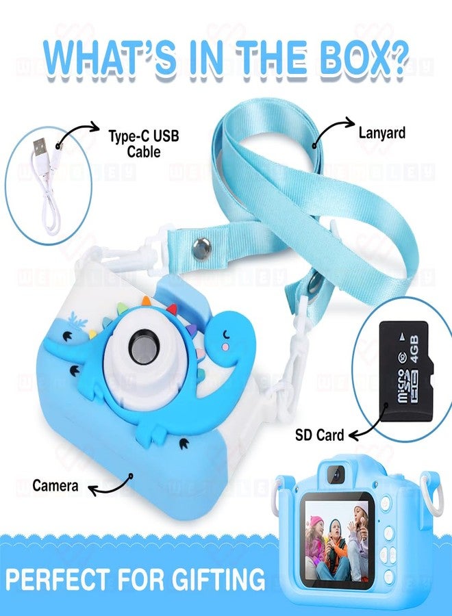 Wembley Kids Digital Camera Compact Dino Design Selfie Camera Video Recorder Photo Capture Games 4GB SD Card 2.0 Inch Screen for Girls Boys 4+ 5 6 7 8 - Blue - Image 2