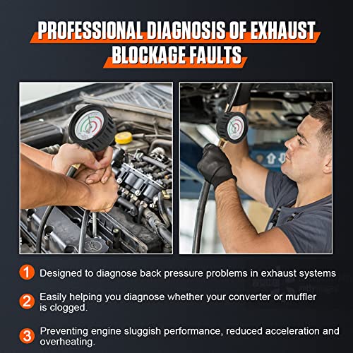 DUOYI Exhaust Back Pressure Tester Kit with 6-Foot Hose,Professional Diagnosis Automotive Exhaust Back Pressure Gauge Kit Shockproof 2.5" HD Gauge,with M12 & M18 Adapter - Image 3