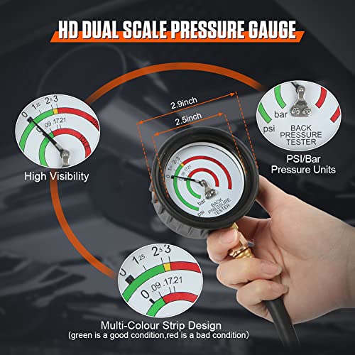 DUOYI Exhaust Back Pressure Tester Kit with 6-Foot Hose,Professional Diagnosis Automotive Exhaust Back Pressure Gauge Kit Shockproof 2.5" HD Gauge,with M12 & M18 Adapter - Image 5