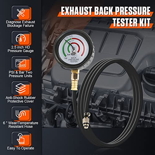 DUOYI Exhaust Back Pressure Tester Kit with 6-Foot Hose,Professional Diagnosis Automotive Exhaust Back Pressure Gauge Kit Shockproof 2.5" HD Gauge,with M12 & M18 Adapter - Image 2