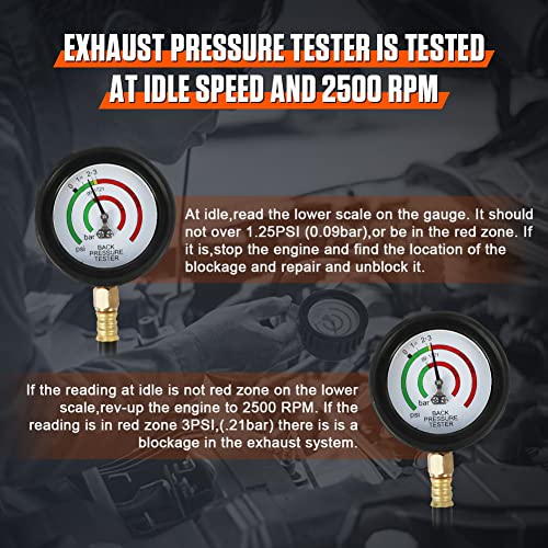 DUOYI Exhaust Back Pressure Tester Kit with 6-Foot Hose,Professional Diagnosis Automotive Exhaust Back Pressure Gauge Kit Shockproof 2.5" HD Gauge,with M12 & M18 Adapter - Image 4