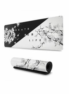 Extended Large Black and White Cherry Blossom Gaming Mouse Pad, Stitched Edges, Non,Slip Rubber Base, Perfect for Desk Setup, 31.5x11.8 Inch