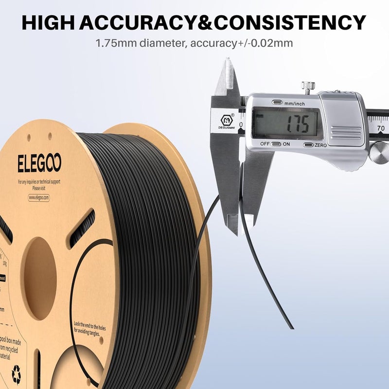 Protomont TECHNOLOGIES خيوط ELEGOO PLA+ 1.75 مم 1 كجم، خيوط طابعة ثلاثية الأبعاد PLA Plus، دقة أبعاد +/- 0.02 مم، قوية وعالية القوة، مناسبة لمعظم طابعات FDM (1 كجم/بكرة، 2.2 رطل) (خشب) - Image 3