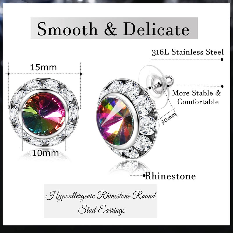 BESTEEL 6 Pairs Hypoallergenic Dance Competition Earrings for Women Acrylic Halo Crystal Rhinestone Stud Earrings Set Multicolor Stage Opera Performance Party 15mm Christmas Stocking Stuffers Gift - Image 2