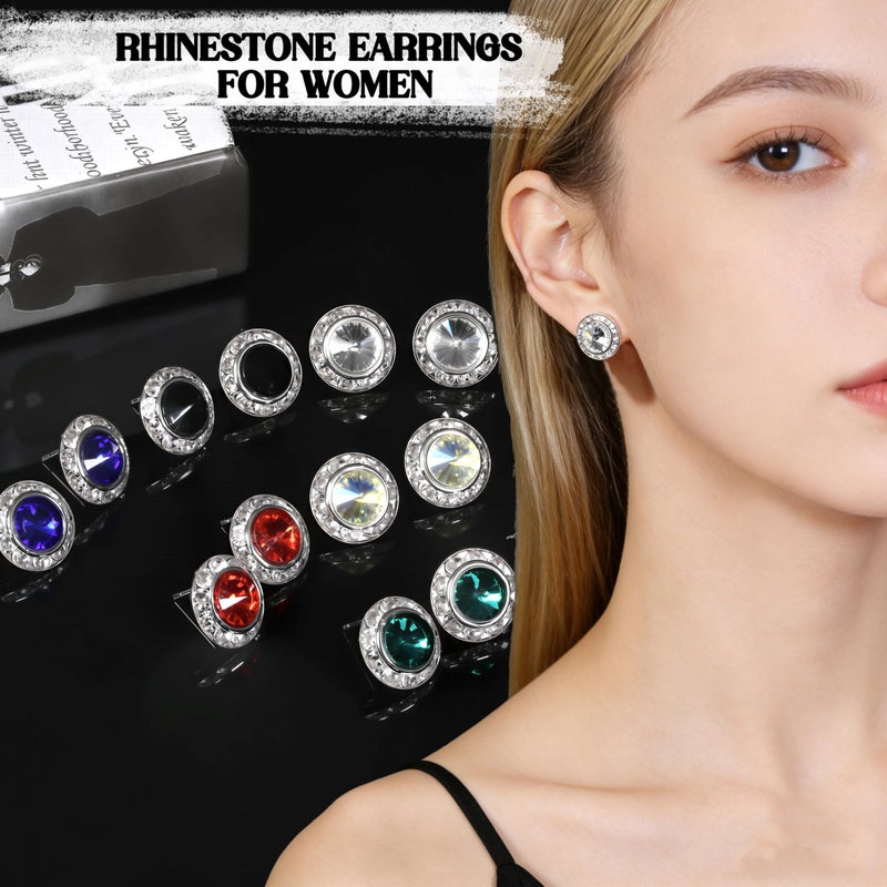 BESTEEL 6 Pairs Hypoallergenic Dance Competition Earrings for Women Acrylic Halo Crystal Rhinestone Stud Earrings Set Multicolor Stage Opera Performance Party 15mm Christmas Stocking Stuffers Gift - Image 5