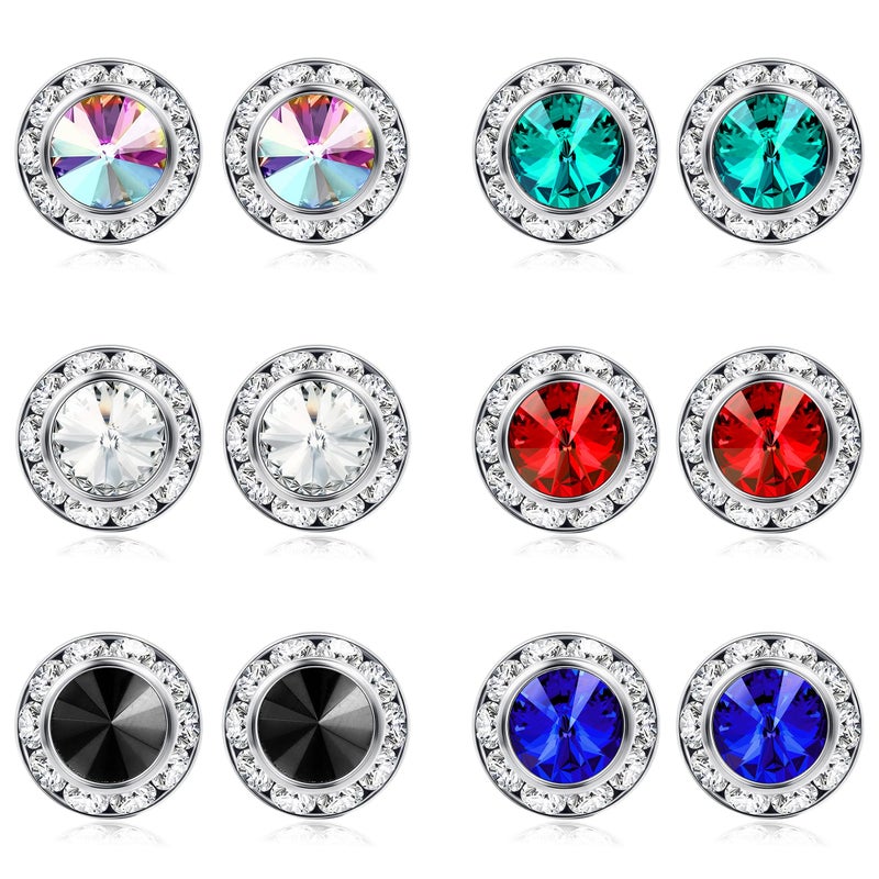 BESTEEL 6 Pairs Hypoallergenic Dance Competition Earrings for Women Acrylic Halo Crystal Rhinestone Stud Earrings Set Multicolor Stage Opera Performance Party 15mm Christmas Stocking Stuffers Gift - Image 1