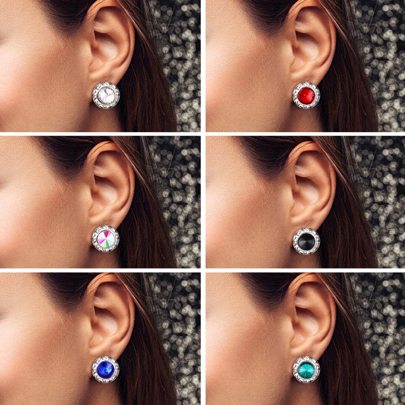BESTEEL 6 Pairs Hypoallergenic Dance Competition Earrings for Women Acrylic Halo Crystal Rhinestone Stud Earrings Set Multicolor Stage Opera Performance Party 15mm Christmas Stocking Stuffers Gift - Image 4