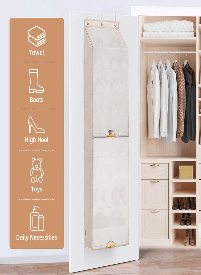 STORAGE MANIAC Over the Door Shoe Organizer with Curtain Dustproof Heavy-Duty Large Deep Pocket Hanging Shoe Organizer for Closet Dorm & Narrow Door Storage Shoe Holder Shoe Rack, 9-Shelf Beige 1 Pack - Image 5
