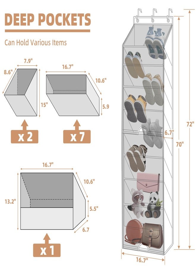 STORAGE MANIAC Over the Door Shoe Organizer with Curtain Dustproof Heavy-Duty Large Deep Pocket Hanging Shoe Organizer for Closet Dorm & Narrow Door Storage Shoe Holder Shoe Rack, 9-Shelf Beige 1 Pack - Image 2