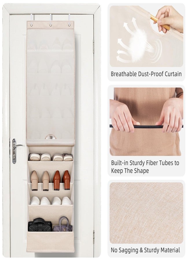 STORAGE MANIAC Over the Door Shoe Organizer with Curtain Dustproof Heavy-Duty Large Deep Pocket Hanging Shoe Organizer for Closet Dorm & Narrow Door Storage Shoe Holder Shoe Rack, 9-Shelf Beige 1 Pack - Image 4