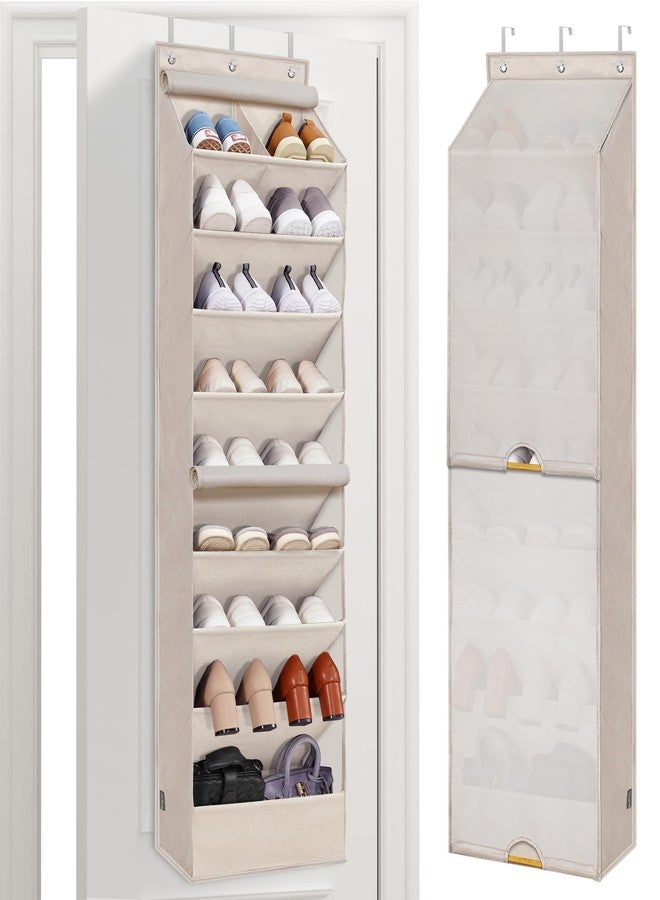 STORAGE MANIAC Over the Door Shoe Organizer with Curtain Dustproof Heavy-Duty Large Deep Pocket Hanging Shoe Organizer for Closet Dorm & Narrow Door Storage Shoe Holder Shoe Rack, 9-Shelf Beige 1 Pack - Image 1