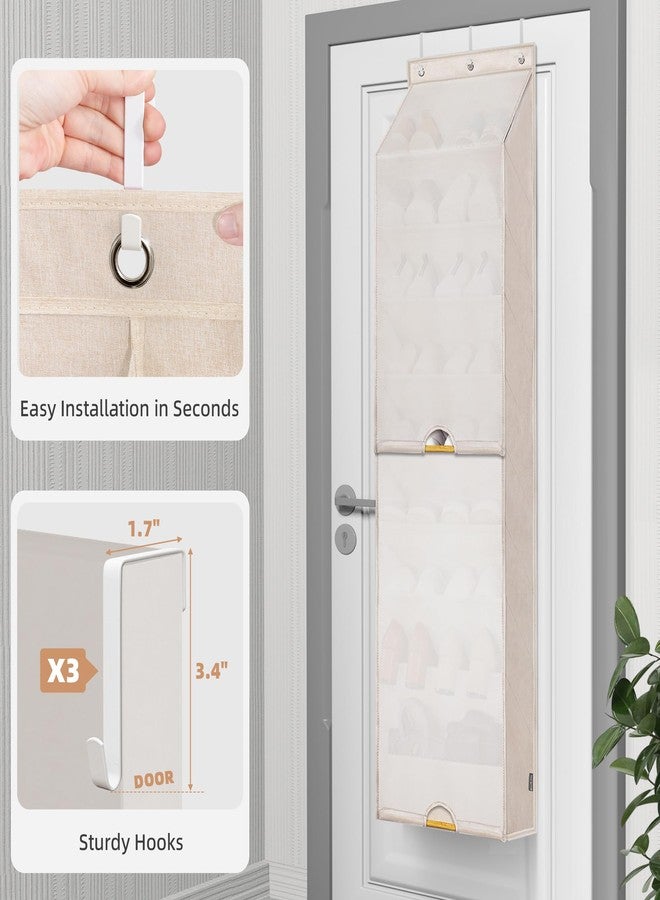 STORAGE MANIAC Over the Door Shoe Organizer with Curtain Dustproof Heavy-Duty Large Deep Pocket Hanging Shoe Organizer for Closet Dorm & Narrow Door Storage Shoe Holder Shoe Rack, 9-Shelf Beige 1 Pack - Image 3