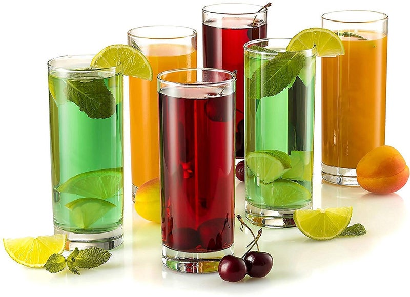NVRA NVRA Premium JuiceWater Glass Set of 6 300ml Classic Highball Tumbler Glasses for Drinking Juice Milkshake Beer Cocktail Coke Lassi Soda Round 6 - Image 1