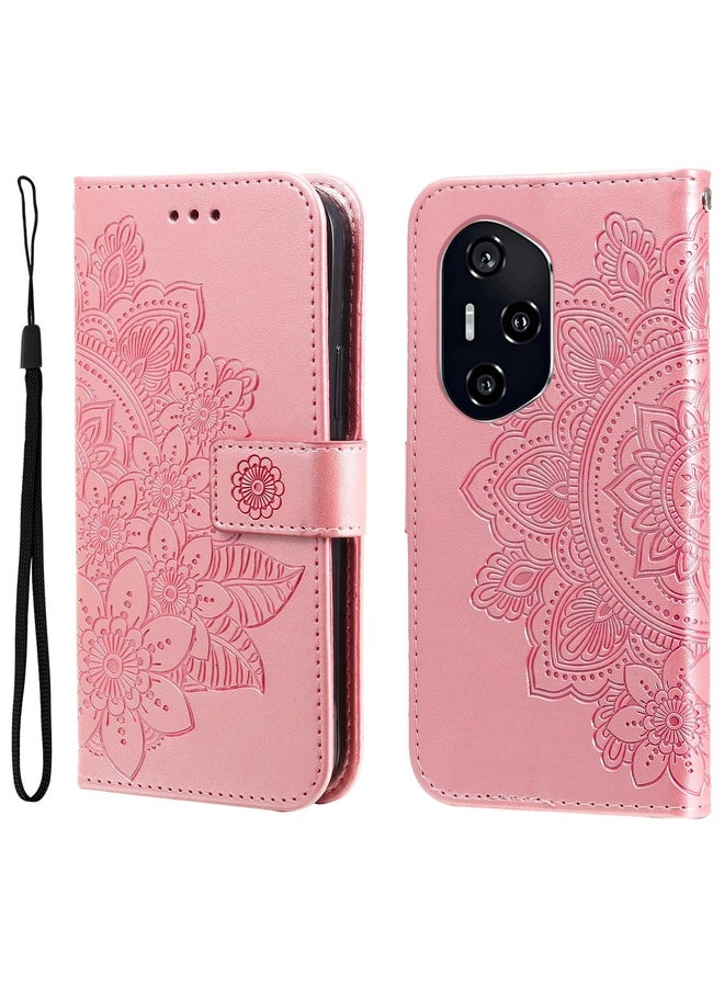 HuHa Case Cover For Honor 400 Global 156.5mm Seven-petal Flowers Embossing Leather Phone Case(Rose Gold) - Image 1