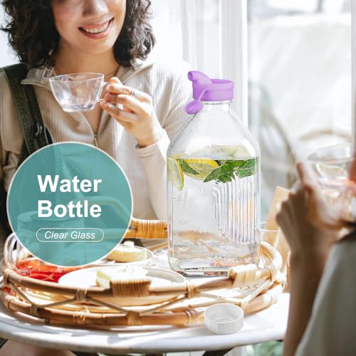 Ritayedet 2 Pack 64 Oz Heavy Duty Glass Milk Bottle with 1 Silicone Spout and 3 Reusable Airtight SCREW LID, 2 Qt Glass Water Bottle with 2 Exact Scale Lines - Milk Jug Pitcher - 1/2 Gal Juice Bottles - Image 5