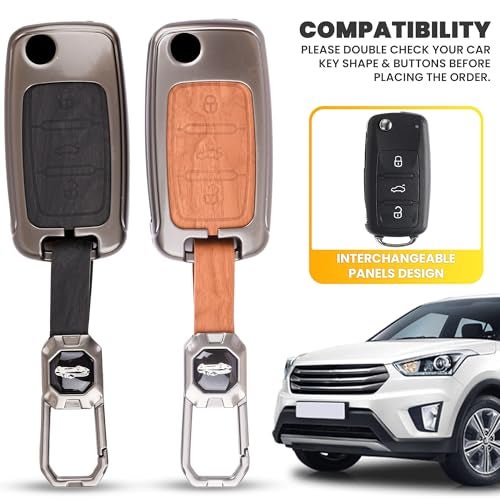 Coll of Fest Car Key Cover Compatible with Polo Vento Jetta Ameo Passat and Skoda Rapid Laura Superb Octavia Fabia Yeti 3-Button Smart Flip Key (Chrome Metal Silicone) - Image 2