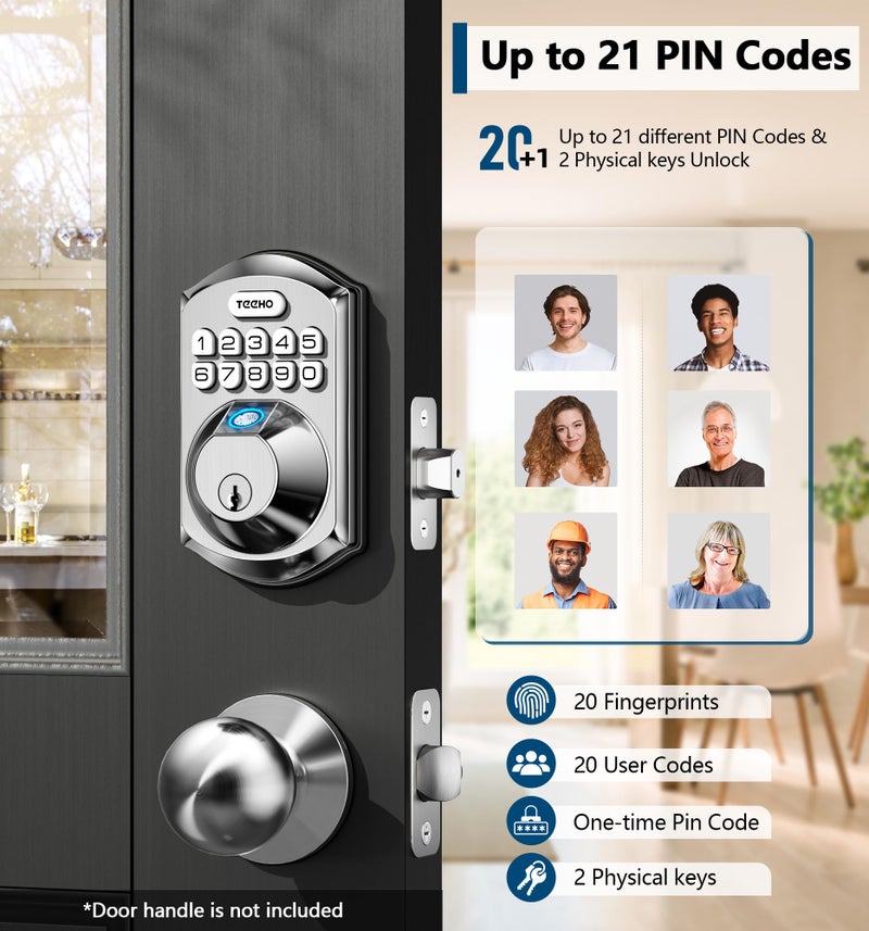 TEEHO TE002 Fingerprint Door Lock - Keyless Entry Door Lock - Electronic Keypad Deadbolt - Smart Locks for Front Door - Auto Lock - Easy Installation - Satin Nickel - Image 2