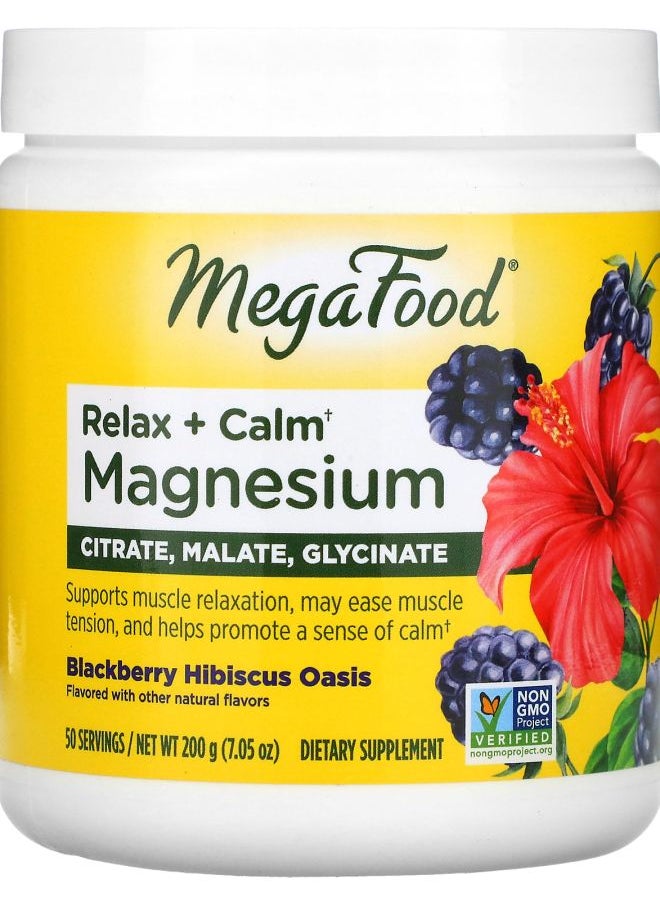 MegaFood Relax + Calm Magnesium Blackberry Hibiscus Oasis 7.05 oz (200 g) 