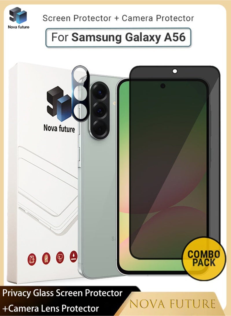 Nova future Samsung Galaxy A56 Protection Pack -1* Anti-Peeping Privacy Glass Screen Protector +1*Camera Lens Protector, Premium Edge-to-Edge, High Transparency, Anti-Explosion, Easy Installation - Image 1
