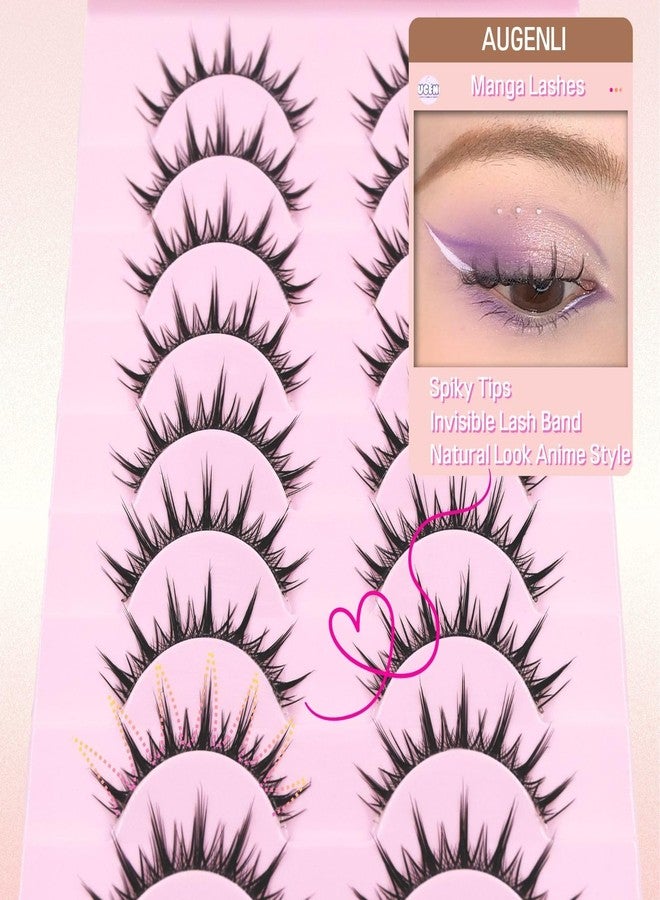 AUGENLI Manga Lashes Wispy Natural Lashes Look Clear Band False Eyelashes Natural Flared Cat eye Eyelashes False Eye Lashes Soft Fluffy Lash 10Pairs (CJX12) - Image 4