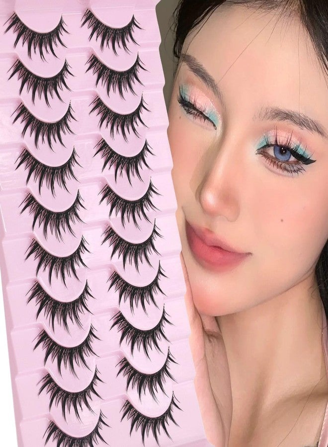 AUGENLI Manga Lashes Wispy Natural Lashes Look Clear Band False Eyelashes Natural Flared Cat eye Eyelashes False Eye Lashes Soft Fluffy Lash 10Pairs (CJX12) - Image 1