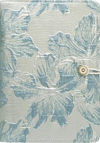 ipoul Blue Notebook, Refillable Journal, A5 Binder 6 Ring, Ruled Notebook, Lined Paper, Embroidery Fabric Cover, 6"x8", Budget Binder, Planner Binder, Travel Diary, Journal for Women, Lily Flower - Image 1