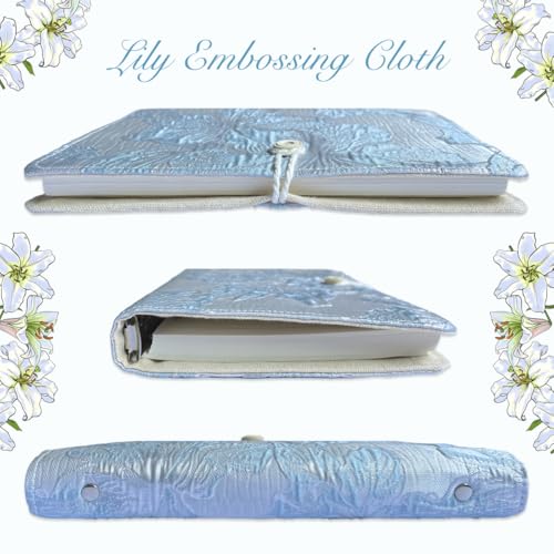 ipoul Blue Notebook, Refillable Journal, A5 Binder 6 Ring, Ruled Notebook, Lined Paper, Embroidery Fabric Cover, 6"x8", Budget Binder, Planner Binder, Travel Diary, Journal for Women, Lily Flower - Image 3
