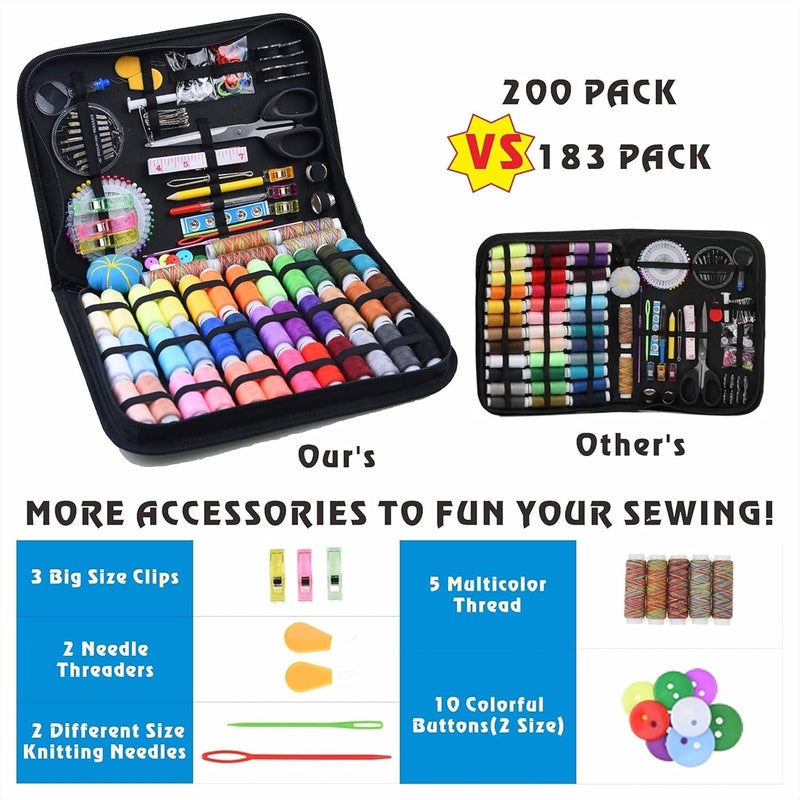 RIANZ 200 pcs Sewing Kit for Adults, Needle and Thread Kit for Sewing,Professional Sewing Supplies Accessories with Tailor Scissors, 43XL Thread, 30 Needles, Thread Snips and More for Travel Home Beginners (Style - 1) - Image 2